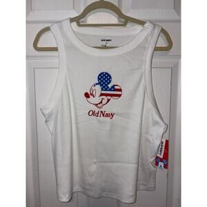Old navy Mickey Mouse Disney American flag white ribbed tank 2x new
